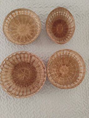 Set of 4 Handwoven Wicker Baskets - Boho Wall Decor Nesting Bundle